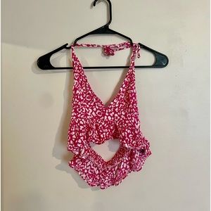 Pink cheetah/leapord print halter cropped tank top